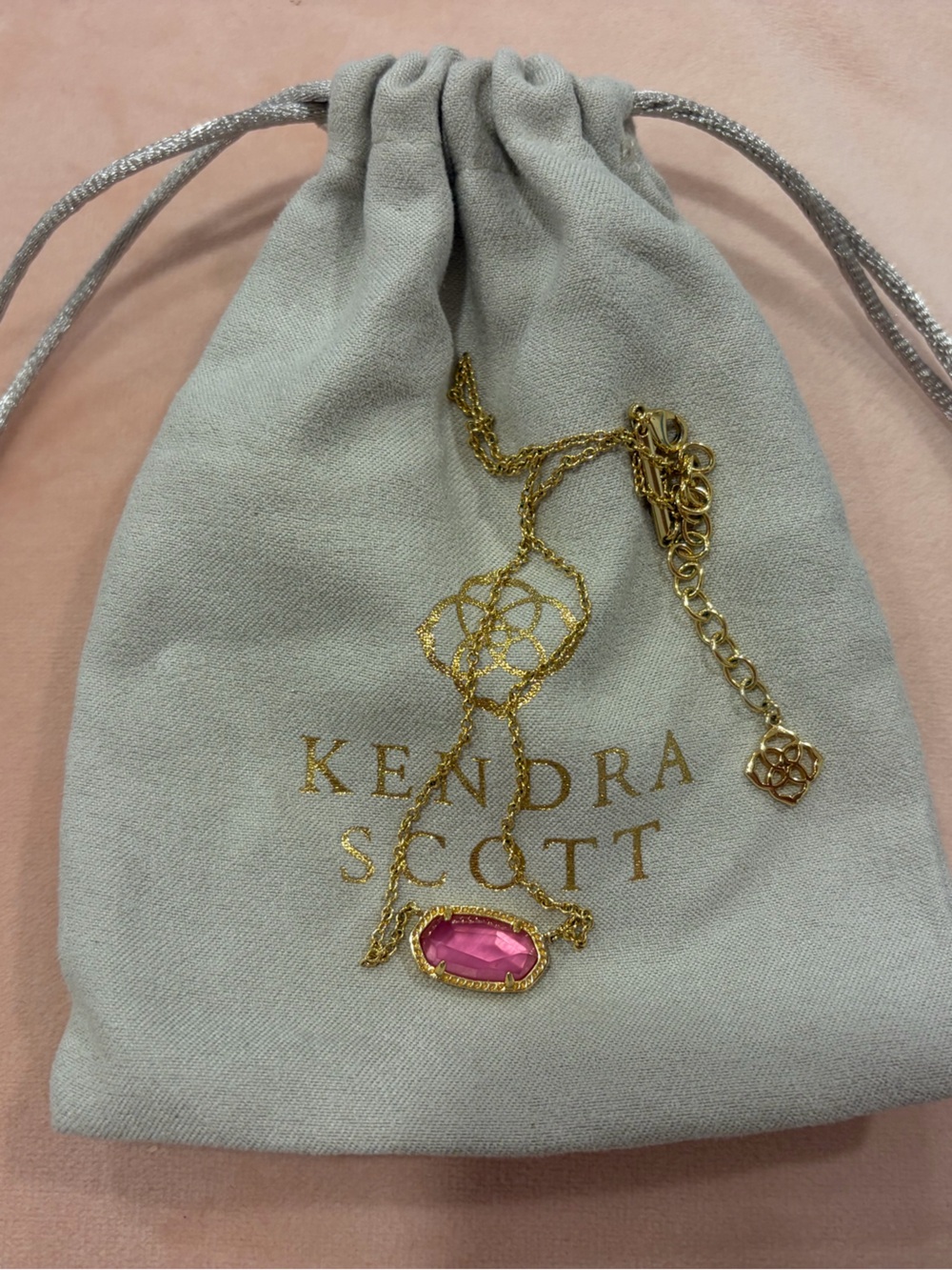 Kendra Scott Gold Necklace with Fuchsia Faceted Stone